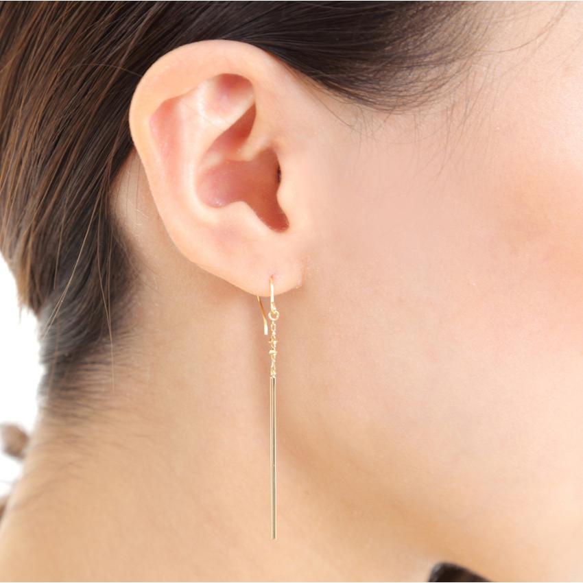 ピアス K18金 イエローゴールド バー ロング YG : ジュエリー