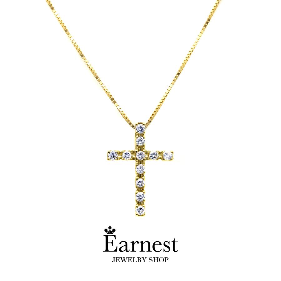 18金ネックレス　ペンダント　レディース　メンズ　18Ｋ　18金　ゴールド　ダイヤモンド　11粒ダイヤ　0.2ct　クロス　イエローゴールド　プレゼント　十字架 | ブランド登録なし