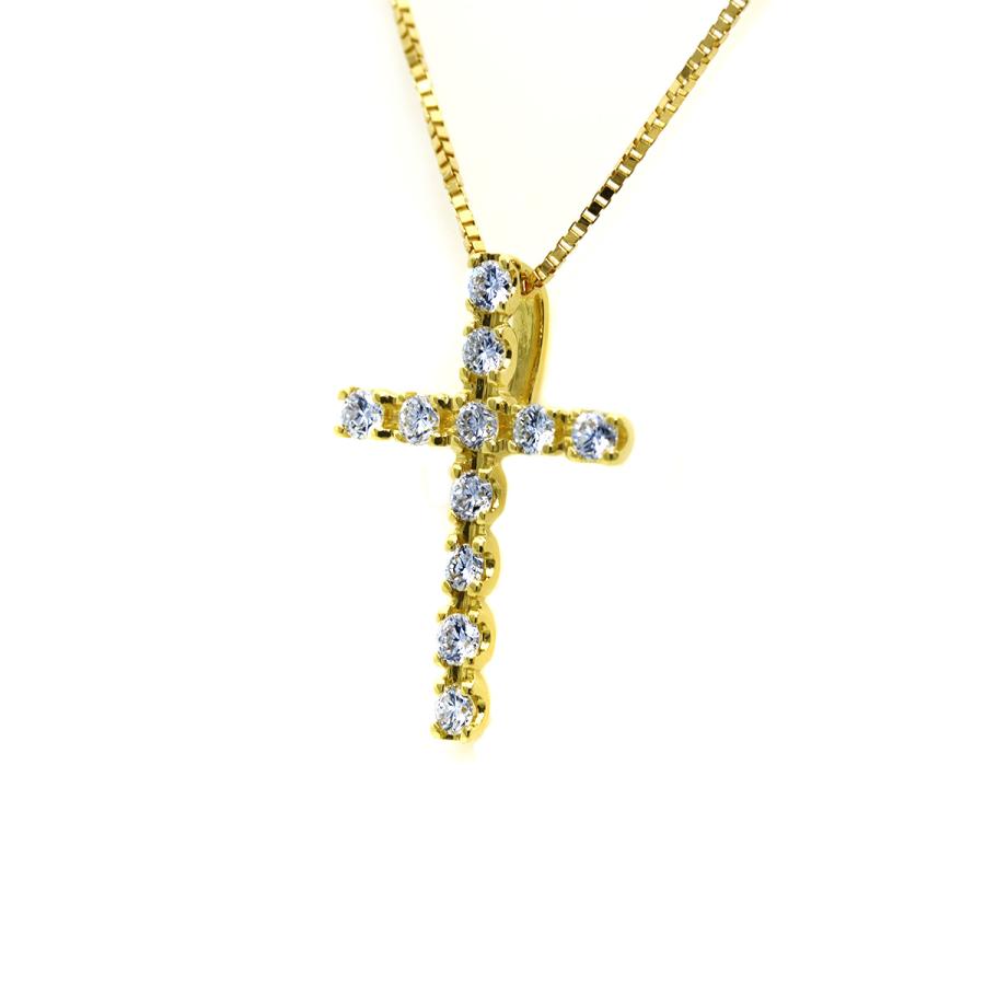 18金ネックレス　ペンダント　レディース　メンズ　18Ｋ　18金　ゴールド　ダイヤモンド　11粒ダイヤ　0.2ct　クロス　イエローゴールド　プレゼント　十字架 | ブランド登録なし | 01