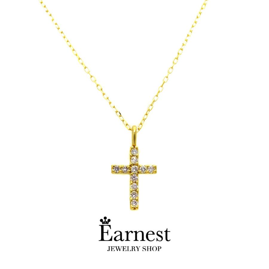 18金ネックレス　ペンダント　レディース　メンズ　18K　18金　ゴールド　ダイヤモンド　11粒ダイヤ　0.11ct　クロス　イエローゴールド　十字架　プレゼント | ブランド登録なし