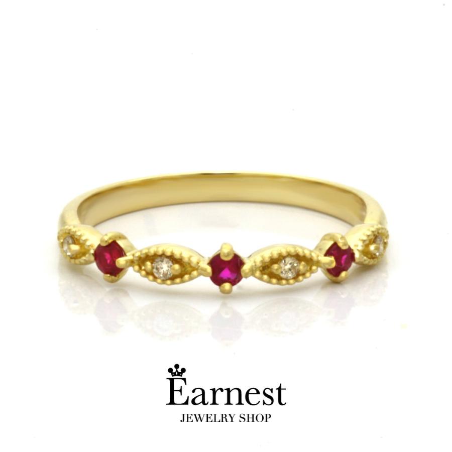 K18リング 指輪 ルビー＆ダイヤモンド ダイヤモンド 0.03ct　ルビー 0.12ct K18 イエローゴールド レディース リング ジュエリー | ブランド登録なし