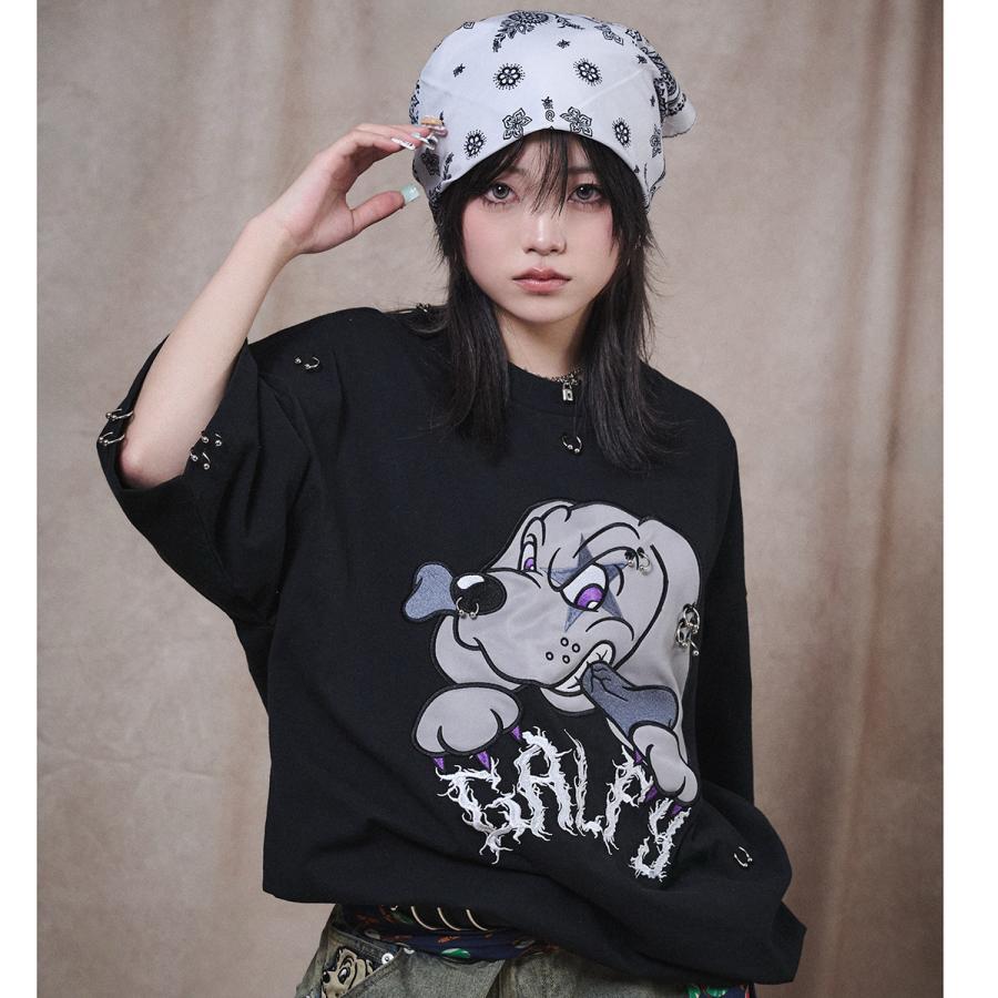 GALFY（ガルフィー） ピアス 半袖 Tシャツ 黒 162028 MCF : 和柄と