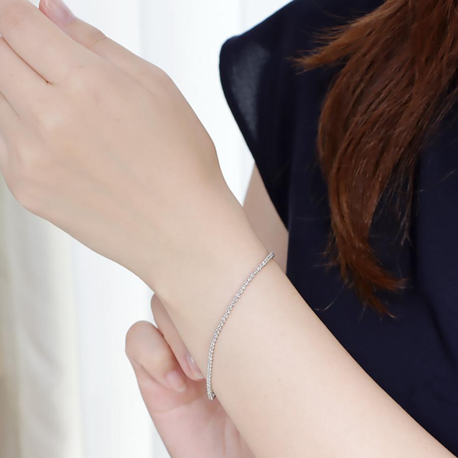 Pt950 1.00ct ダイヤモンド テニスブレスレット 18cm 送料無料 SIクラス Iカラー レディース ブレスレット プラチナ PT 1カラット ダイヤ 腕輪 バングル FYB0001の画像