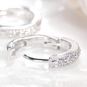 K18YG/WG/PG ゴールド ダイヤモンド ダイヤ ピアス ミル打ち フープ 中折れ ワンタッチ 0.14ct ミルグレーン FYE0005の画像