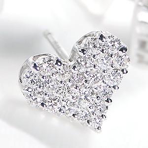 k18wg ハート　ダイヤ　ピアス K18WG ハート ダイヤモンド ピアス 0.04CT : KOMEHYO