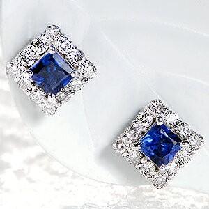 サファイア ダイヤモンド ピアス カラーストーン 18k 18金 WG ゴールド 