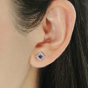 サファイア ダイヤモンド ピアス カラーストーン 18k 18金 WG ゴールド 