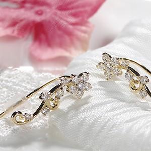 K18YG/PG 0.5ct 2WAY フラワー ダイヤモンド ピアス