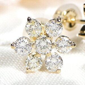 ゴールド K18 YG WG PG 1.0ctUP ダイヤモンド ピアス ジュエリー アクセサリー レディース 18k 0.5ct ダイヤ フラワー プレゼント FYE0031の画像