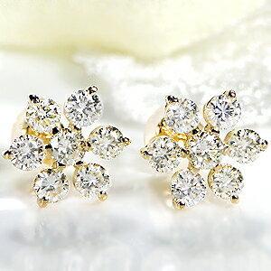 ゴールド K18 YG WG PG 1.0ctUP ダイヤモンド ピアス ジュエリー アクセサリー レディース 18k 0.5ct ダイヤ フラワー プレゼント FYE0031の画像