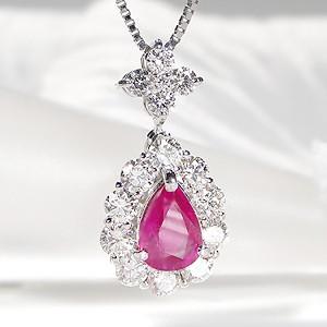 pt900 プラチナ ダイヤモンド ダイヤ ネックレス ペンダント ルビー カラーストーン ペアシェイプ 雫 取り巻き FYP0012 | 