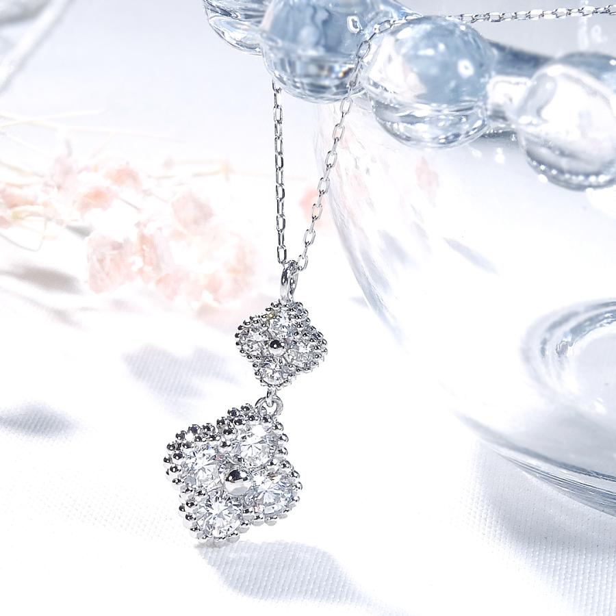 Pt900 0.65ctUP フラワーモチーフ ダイヤモンド ネックレス 送料無料 プラチナ PT ミル打ち 人気 ペンダント 花 フラワー クローバー 幸運 ダイヤ 人気 FYP0089の画像