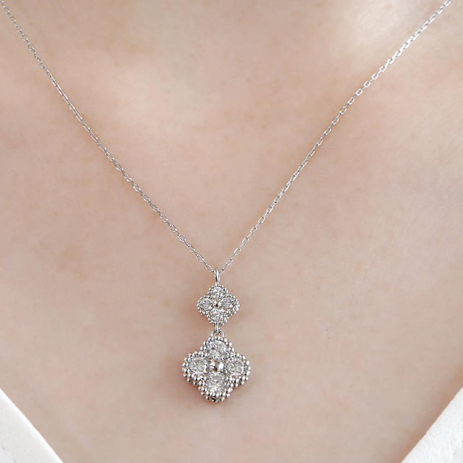 Pt900 0.65ctUP フラワーモチーフ ダイヤモンド ネックレス 送料無料 プラチナ PT ミル打ち 人気 ペンダント 花 フラワー クローバー 幸運 ダイヤ 人気 FYP0089の画像