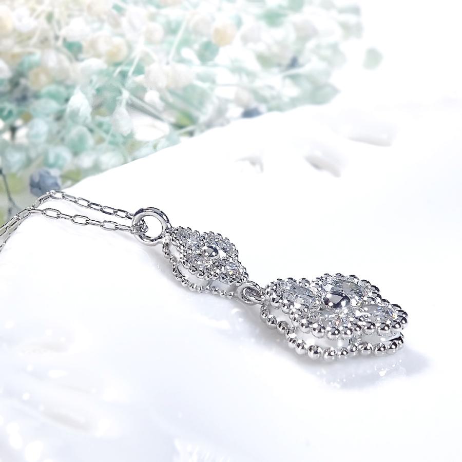Pt900 0.65ctUP フラワーモチーフ ダイヤモンド ネックレス 送料無料 プラチナ PT ミル打ち 人気 ペンダント 花 フラワー クローバー 幸運 ダイヤ 人気 FYP0089の画像