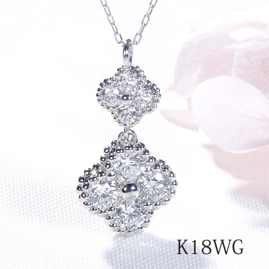 K18 WG YG PG 0.65ctUP フラワーモチーフ ダイヤモンド ネックレス 送料無料 18金 ゴールド 人気 ペンダント 花 フラワー クローバー 幸運 ダイヤ 人気 FYP0090の画像