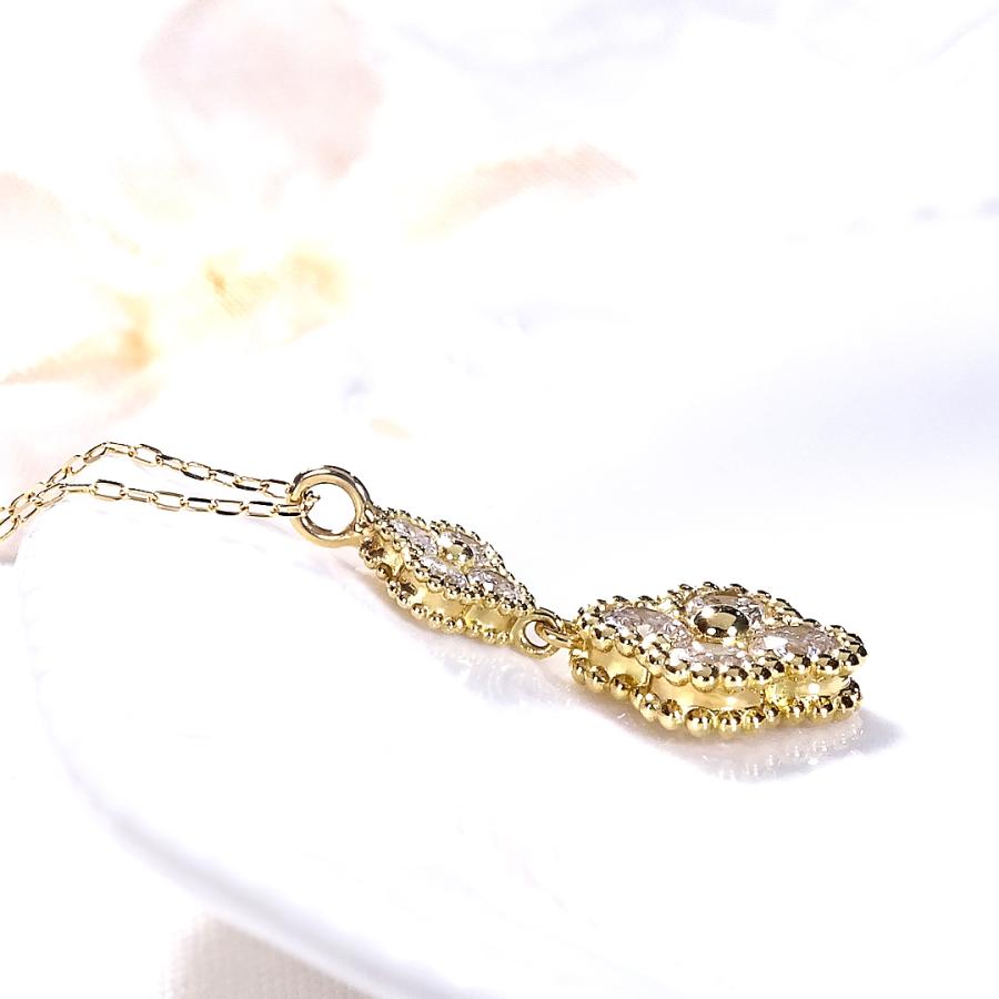 K18 WG YG PG 0.65ctUP フラワーモチーフ ダイヤモンド ネックレス 送料無料 18金 ゴールド 人気 ペンダント 花 フラワー クローバー 幸運 ダイヤ 人気 FYP0090の画像