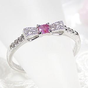 K18YG/WG/PG ピンクサファイヤ ダイヤモンド リボン リング ジュエリー  