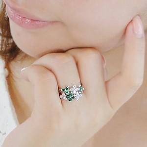 K18YG/WG フラワーモチーフ グリーンガーネット ダイヤモンド リング ジュエリー 指輪 18金 ゴールド 花 フラワー 1月誕生石 ツァボライト FYR0045の画像