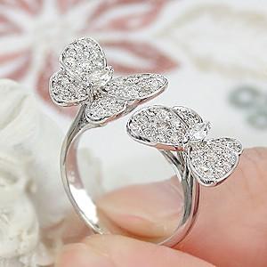 K18WG ゴールド ダイヤモンド ダイヤ 指輪 リング バタフライ 蝶  