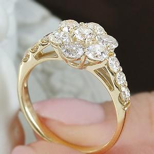 K18YG/PG ゴールド ダイヤモンド ダイヤ 指輪 リング 大粒 フラワー 花