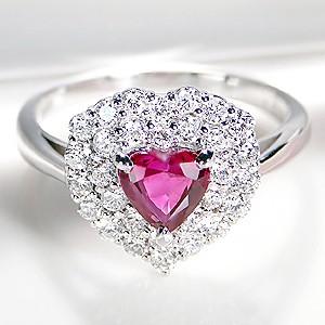 pt900 プラチナ ダイヤモンド ダイヤ 指輪 リング カラーストーン ルビー ハート ソーティング付 大粒 可愛い 1カラット FYR0233 | 