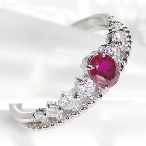 pt900 プラチナ ダイヤモンド ダイヤ 指輪 リング カラーストーン ルビー ティアラ 7月 誕生石 アンティーク FYR0304の画像