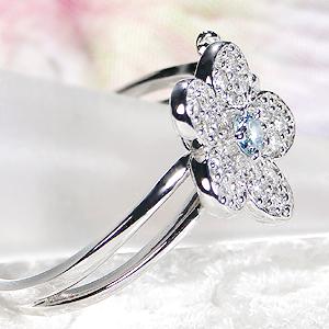 Pt900 アイスブルーダイヤモンド フラワーモチーフ リング 0.38ct 指輪 リング プラチナ pt900 ダイヤモンド ダイヤ ダイアの画像