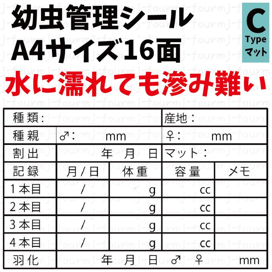 贈呈 幼虫管理ラベルC シール 16面 マット記入可能 水に強い滲まない 軍艦島 シール