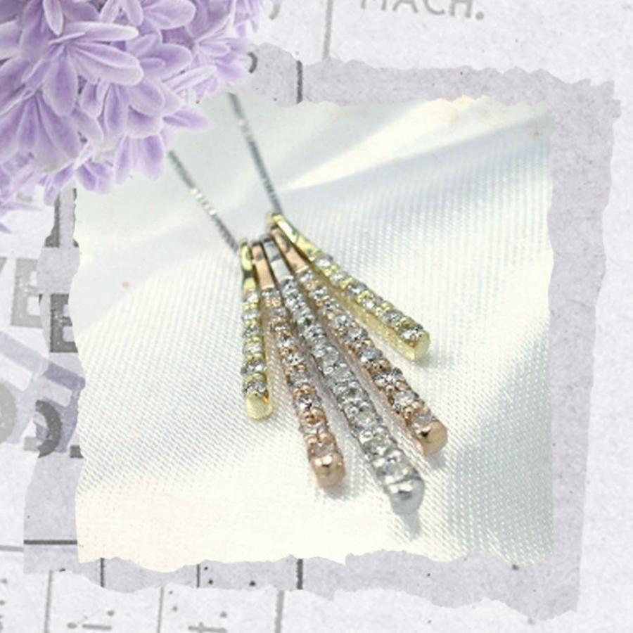 K18スリーカラー ダイヤモンド ネックレス ペンダント レディース  