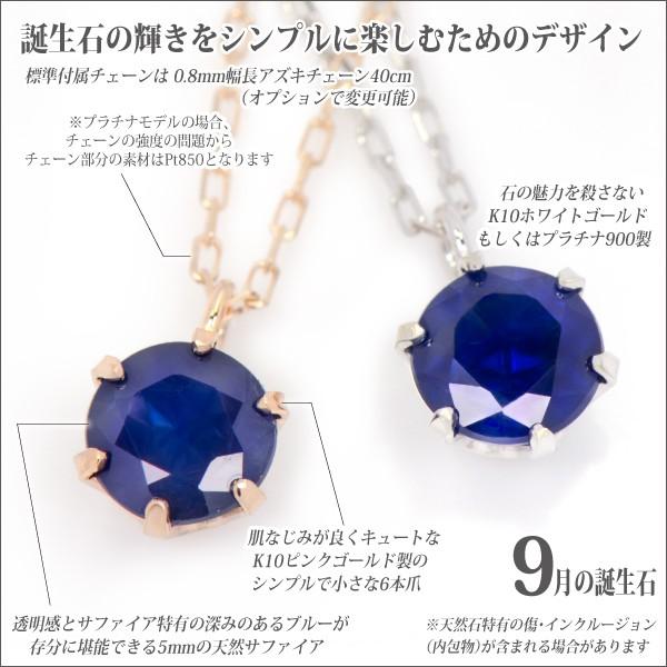 サファイア ネックレス K10 ホワイトゴールド レディース メンズ 9月 誕生石 5mm ビキニスタイル ペンダント トップ WG 一粒 ネックレス シンプル 男性 女性 ペ_1