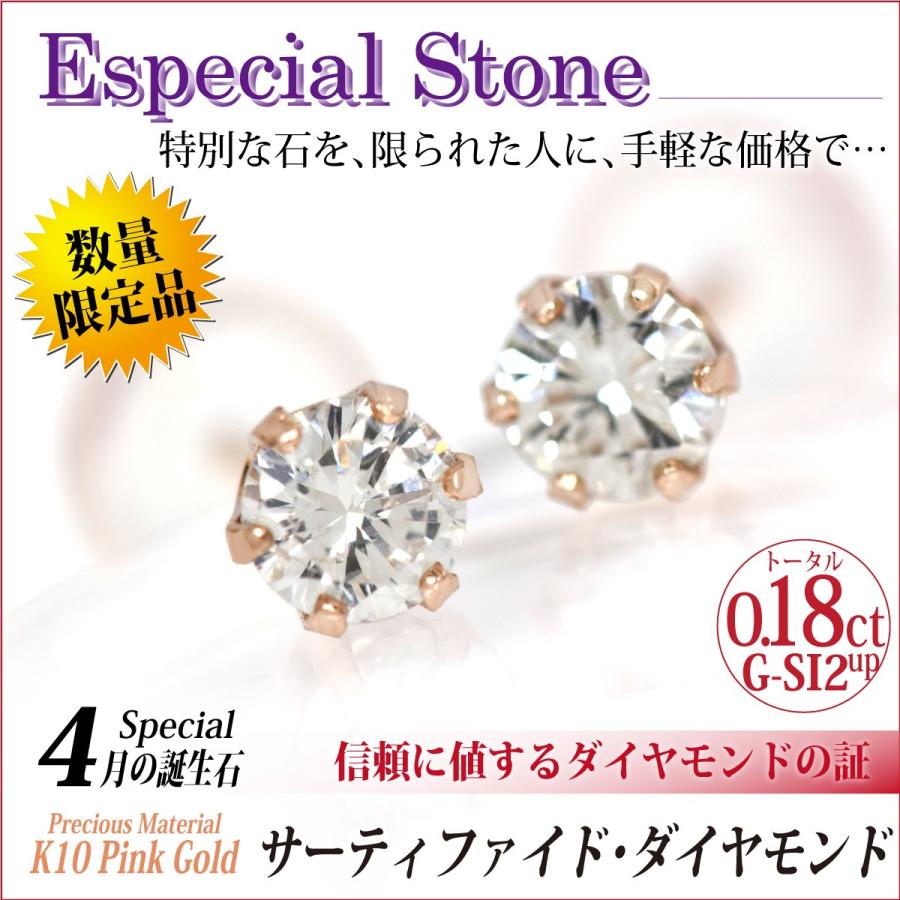 鑑定書付き 天然ダイヤモンド ピアス K10ピンクゴールド 合計0.18ct G