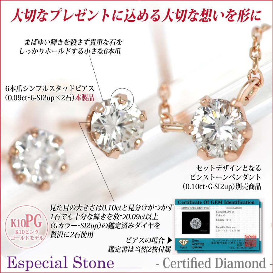 鑑定書付き 天然ダイヤモンド ピアス K10ピンクゴールド 合計0.18ct G 