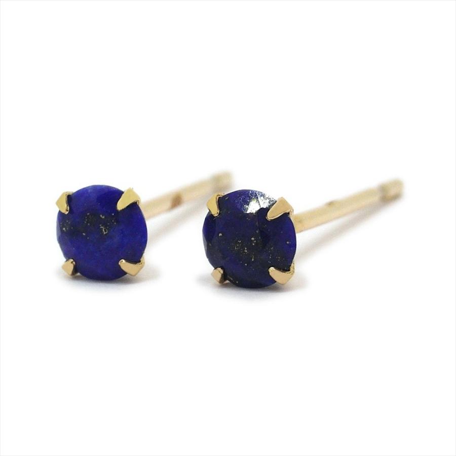 ラピスラズリ ピアス K10 イエローゴールド 3mm ピンクゴールド 