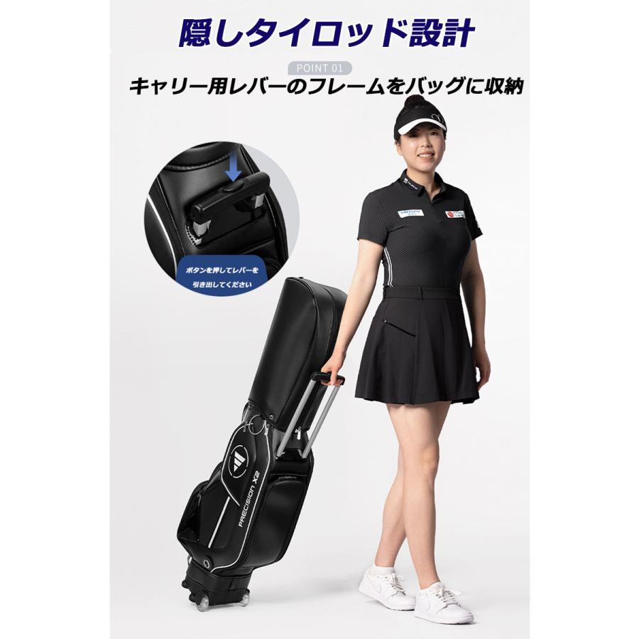 UTAA ゴルフバッグ 中型 黒 ゴルフキャディバッグ キャスター付き ゴルフバッグ 防水 PU素材 8分割