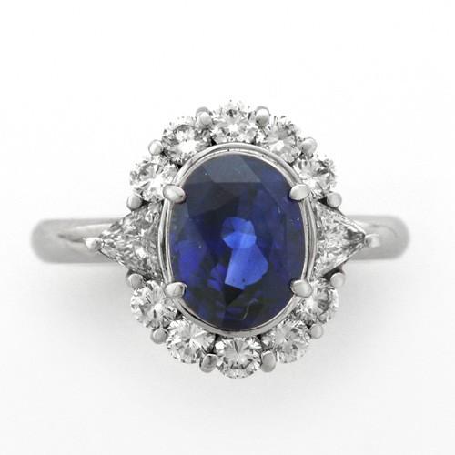 サファイア リング ダイヤモンド プラチナ 9月の誕生石 2.60ct 1.01ct