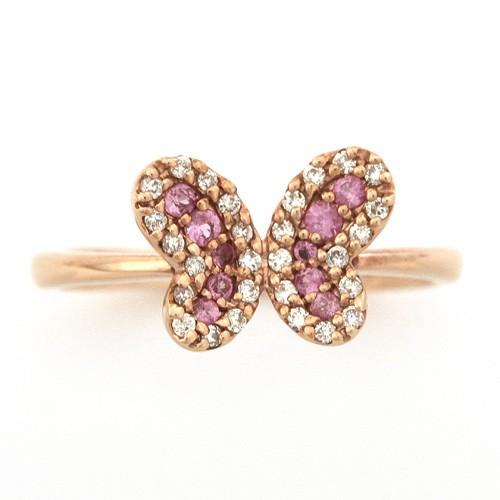 ピンクサファイア リング ダイヤモンド イエローゴールド 9月の誕生石 0.16ct 0.13ctの画像
