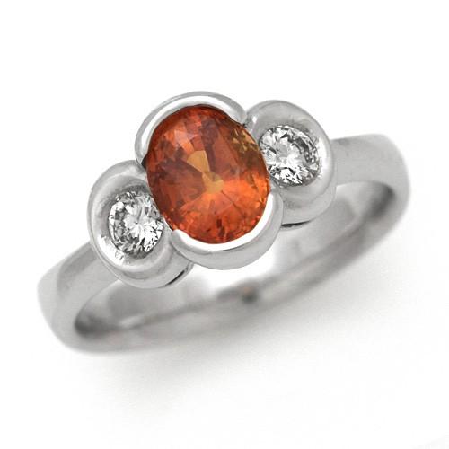 オレンジサファイア リング ダイヤモンド プラチナ 9月の誕生石 1.70ct  