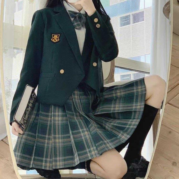 JK制服 5点セット 卒業式 スーツ 女子高生 学校制服 制服セット ブレザー スカート チェック柄 リボン ネクタイ ワッペン｜j-k-store｜03