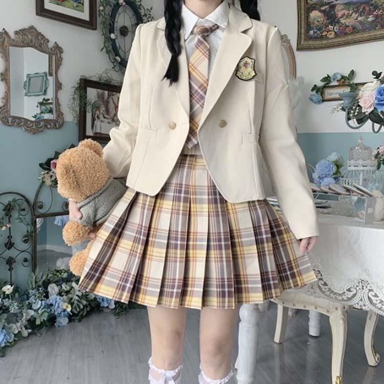 JK制服 5点セット 卒業式 スーツ 女子高生 学校制服 制服セット ブレザー スカート チェック柄 リボン ネクタイ ワッペン｜j-k-store｜05