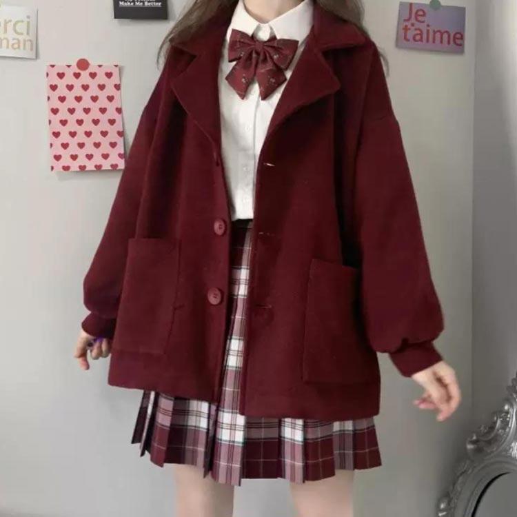 スクールカーディガン Vネック スクールコート 学生 レディース ピーコート 羽織り 制服 学生服 アウター 無地 かわいい ゆったり 中学生 高校生｜j-k-store｜02