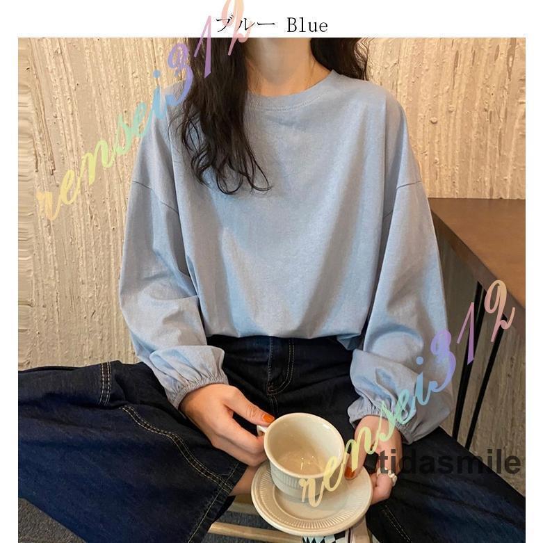 カットソー ボリューム袖 Tシャツ 長袖 ゆったり バルーン袖 クルー  