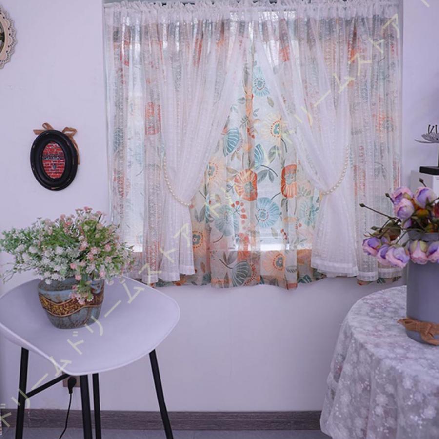 両開き　間仕切りカーテン　フリル　フラワー　淡い花柄 両開き間仕切りカーテンフリルフラワー淡い花柄