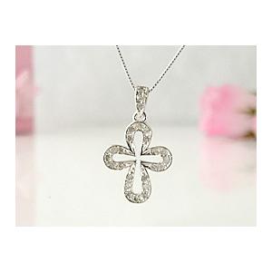 K18WG ホワイトゴールド かわいいクロス 十字架 ダイヤモンドネックレス 誕生日 ジュエリー アクセサリー プレゼント