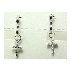 K18WG ホワイトゴールド 小さめクロス 十字架 ダイヤモンド0.06ctピアス 誕生日 ジュエリー アクセサリー プレゼント