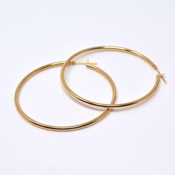 フープピアス 日本製 フープ K18 両耳用 ピアス パイプサイズ 2mm × 50mm 18金 18k ゴールド 大きめ レディース メンズ 男性 女性 ピアス お磨きクロス付の画像