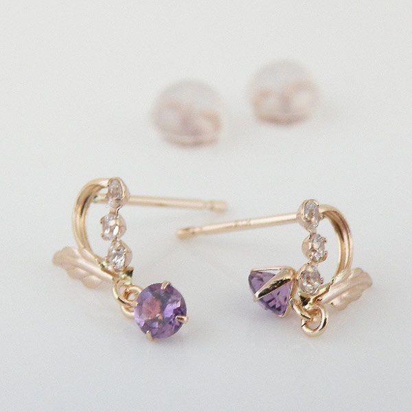 揺れるピアス アメジスト ピアス ピンクゴールド 天使のエンジェル 2月