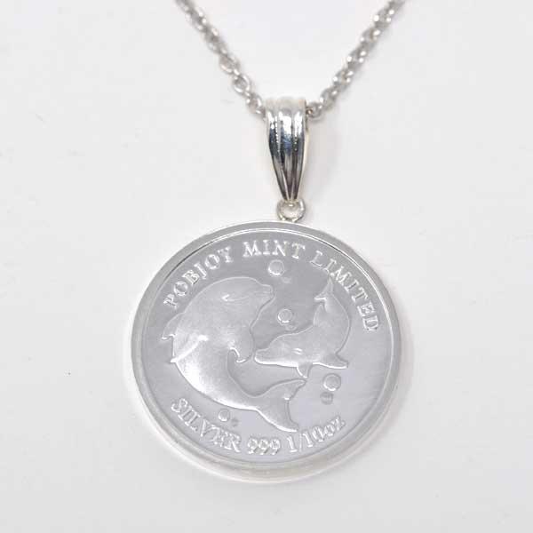 純銀 イルカコイン 1/10オンス エリザベス2世 メンズネックレス