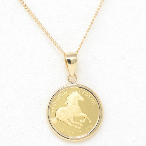 K18/24ペンダント コイン ペンダント トップ 純金 24金 K24 枠 18金 K18 ホース 馬