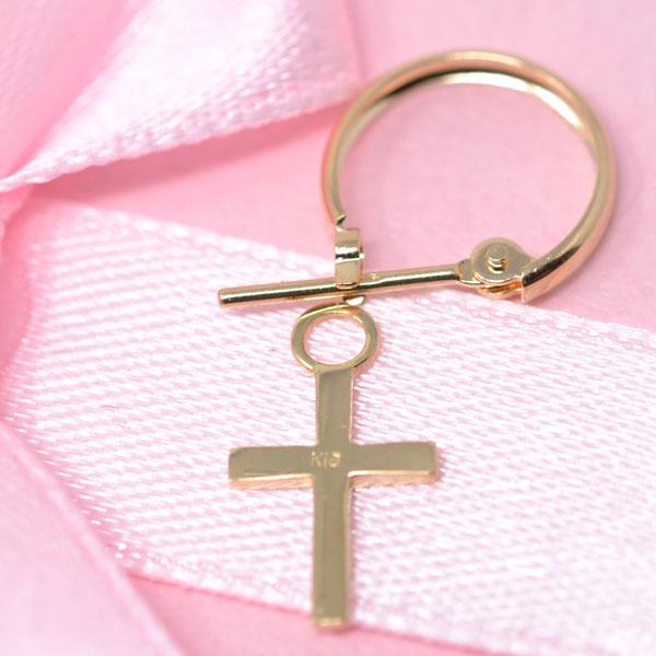 18金 フープ 片耳ピアス 十字架 クロス 片耳用 18k K18 18金 ゴールド  