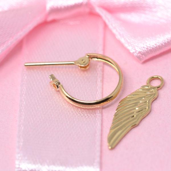 18金 フープ 片耳ピアス ウィング 羽 片耳用 18k K18 ゴールド